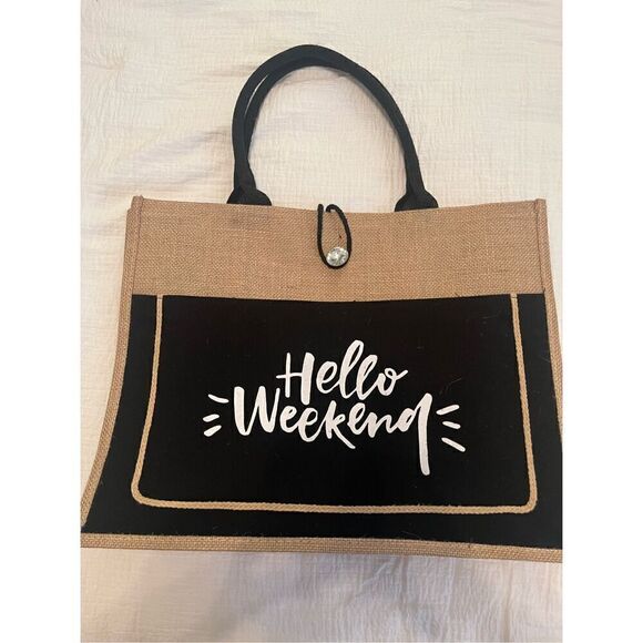 Hello Weekend Canvas Bling Tote Bag NEW - Picture 1 of 6